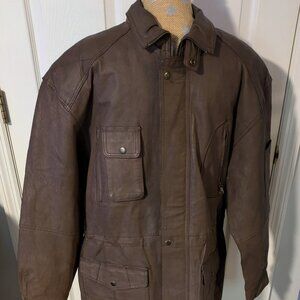 vtg Context men's brown leather long coat, size medium